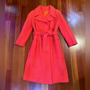 Vintage Women's Coral Belted Trench Over Coat, M